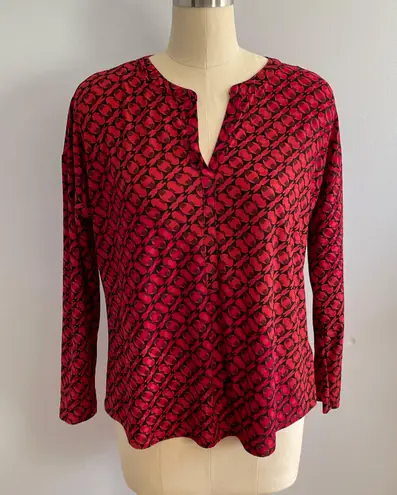 Dana Buchman Pullover Geometric Pattern Blouse- Red- Size L
