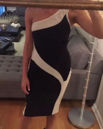 Herve Leger Audrey one-shoulder colorblock panel bandage dress size S small