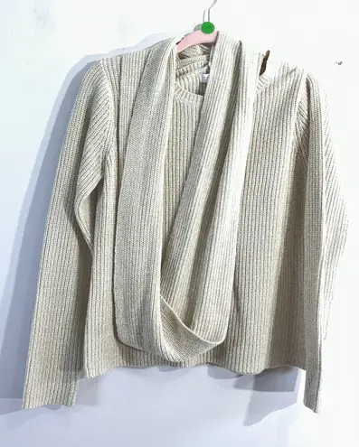 Charter Club Womans Petite Sweater & Scarf PM Gold Sparkly Long Sleeve Pullover