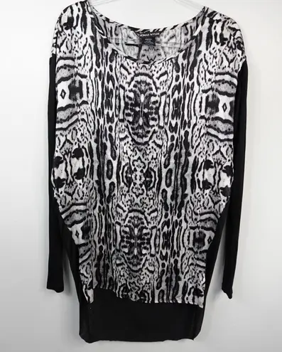 Thomas Wylde Black White Silk Long Sleeve Blouse Dress Neo