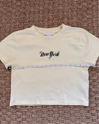 Topshop  Yellow Pastel Black New York Embroidered Crop Top Short Sleeve Cotton 4 
