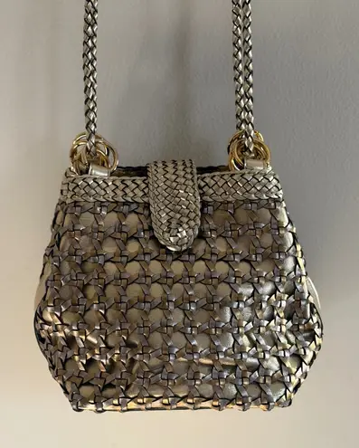 Vintage Warren Reed Gold Silver Handbag Basket Weave Crossbody Metallic Boho
