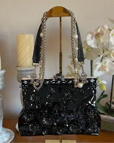 Dolce & Gabbana NWOT Black Floral Crystal VANDA Bag Chic, Bold & Glamorous