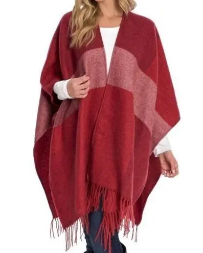 Woolrich Cozy Blanket Scarf Wrap Open Front Fringe Burgundy Pink Women One Size