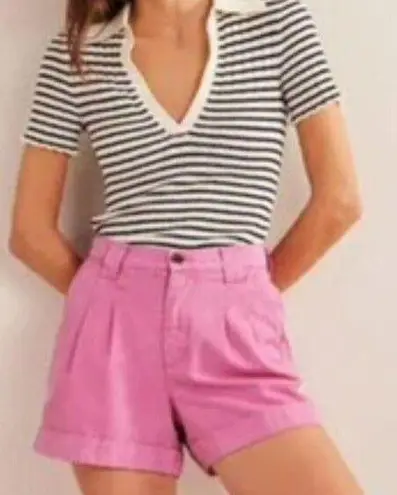Boden Casual 100% Cotton Pleat Front Cuffed Relaxed Fit Shorts Pink Size 14 NWT