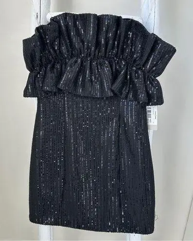 Anna Grace Lizard Thicket Black Sequin Ruffled Strapless Mini Dress Size Medium