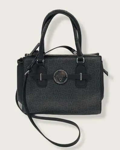 Guess Vegan PVC Black Monogram Deep Large Zip Snap Crossbody Shoulder Bag