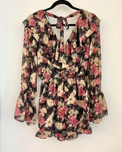 Endless Rose Bell Sleeve Floral Ruffle Romper Size S NWT