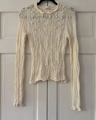 Ulla Johnson Celeste Pointelle Pullover Knit Cream Popcorn Sweater Size XS Petit
