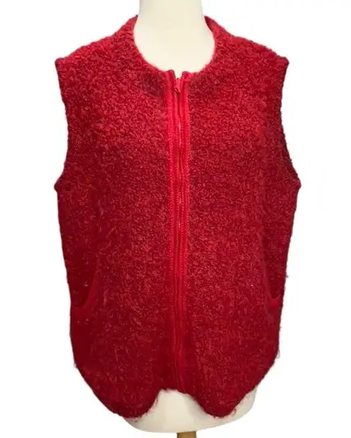 Tabask Vest Women XL Red Alpaca Wool Boucle Pockets Cozy Soft Peruvian Handmade