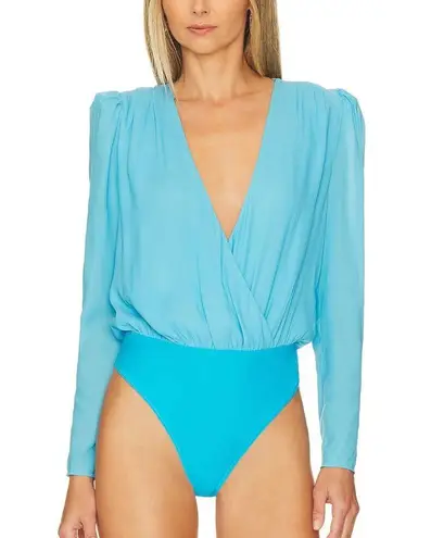 NBD  Milly Chiffon Wrap Top Bodysuit Pastel Blue MEDIUM Ballet Sheer $178 NEW