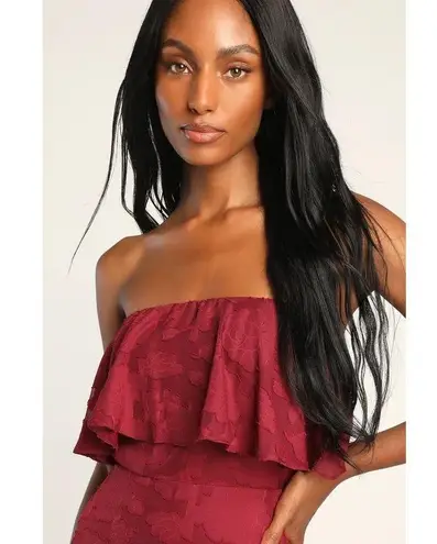 Lulus Love You So Truly Strapless Midi Dress Women's XS Burgundy Burnout Floral Red