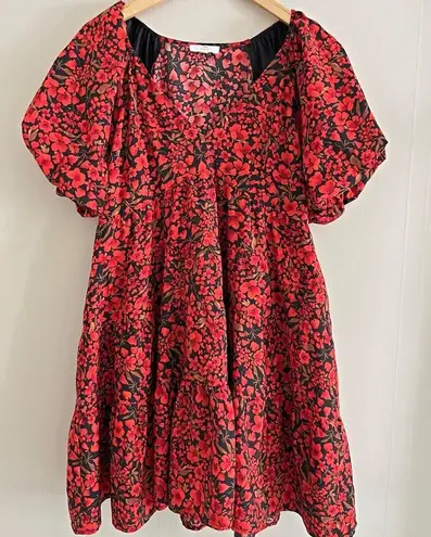 Entro Boutique fall floral puff sleeve v-neck flowy tiered dress