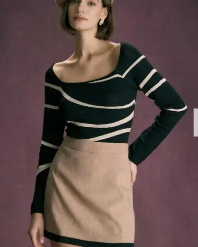 RIHOAS The Khaki High Waisted Contrast Mini Skirt 3 Tan Size XS