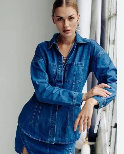 Torn By Ronny Kobo Stylish Denim button up blouse NEW