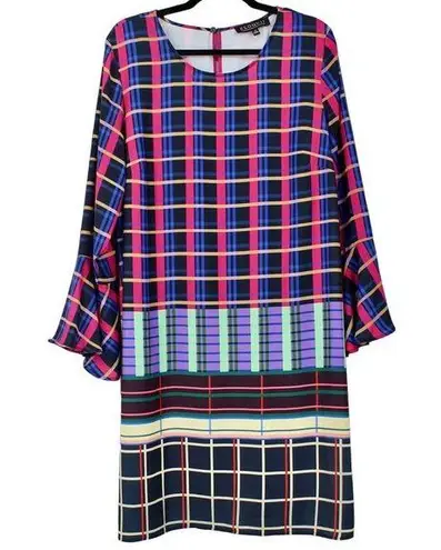 Eloquii New Size 14 Plaid Printed Flare Sleeve Easy Shift Dress Long Sleeves