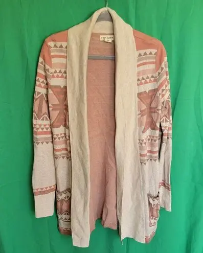 Yet Again Tan Rust Brown Boho Aztec Knit Open Front Women's Cardigan Size Large