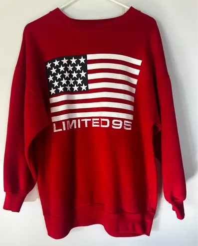Limited Jeans Vintage USA Flag Sweatshirt Red Crew Neck Women Sz S