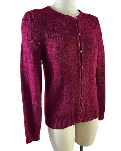 New Vintage Buffums pink knit cardigan sweater WOMEN’S LARGE fits small