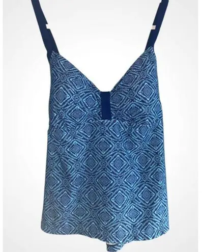 South Point Blue Geometric Tankini Criss Cross Back Adjustable Straps Top 16W