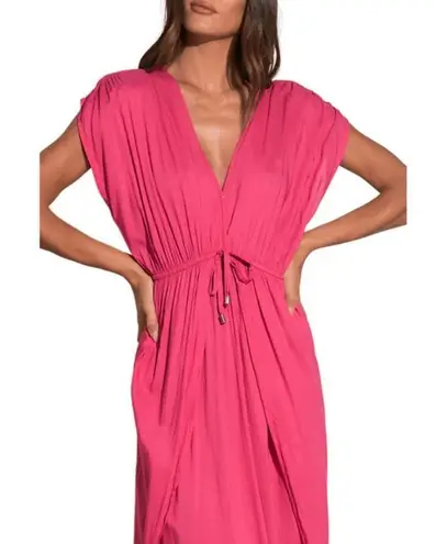 Elan 💕💕 Deep V-Neck Wrap Maxi Coverup Dress ~ Pink Large NWOT