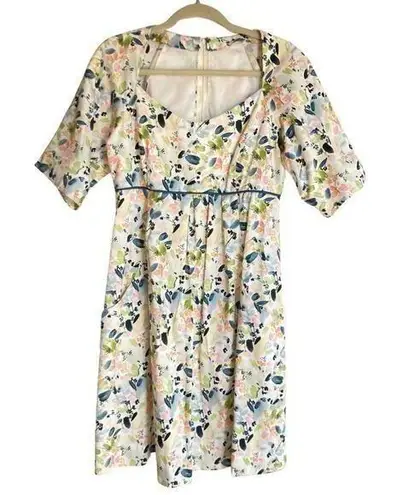 Handmade Womens M Cream Floral Watercolor Babydoll Dress Retro Pinup Coquette