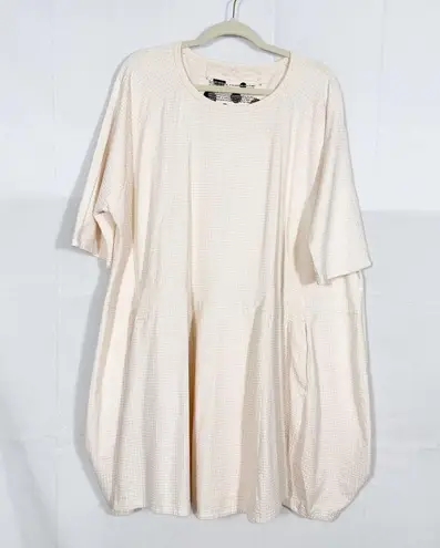 Rundholz Black Label Tunic Dress Flared Hemline Rose Print Check Beige White