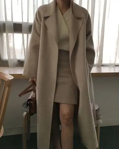 Wool coat long Heather apricot khaki womens winter outerwear Tan Size XXS