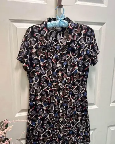 80's Vintage Sz 8 Retro Floral Button Down Mini Dress Summer Christine Parker Blue