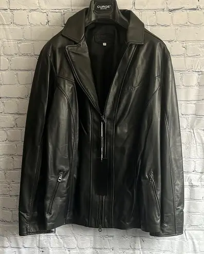 Italian Black Leather Zip Up Jacket Made by CURGÈ size Women’s XL EU 50 NWT W2