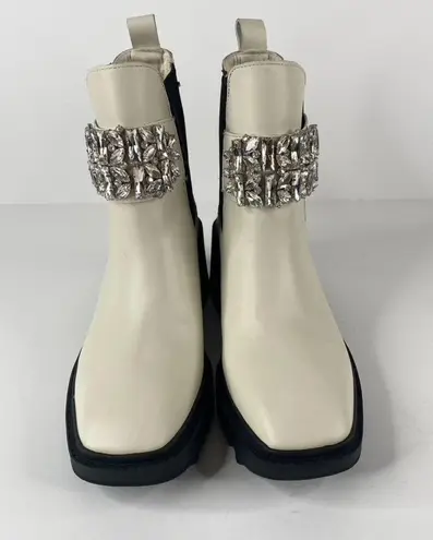 Karl Lagerfeld Paris Ivory Chunky Heel Embellished Platform Combat Boot Size 9.5