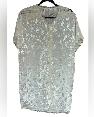 Intimate Moods Vintage Damask Satin Button Robe/Nightgown. Ivory