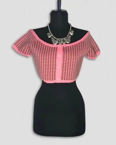 NWOT Tropic of C X Revolve Cropped Cardigan Knit Pink Houndstooth Pink/Green L Size L