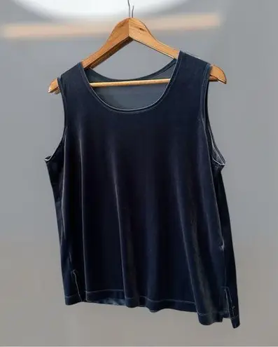Susan Graver Vintage Elegant Navy Velvet Sleeveless Top Size Large