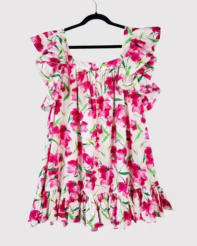 Misa Womens Dress Pink Selma Mini Flutter Floral Square Neck A Line Boho Medium