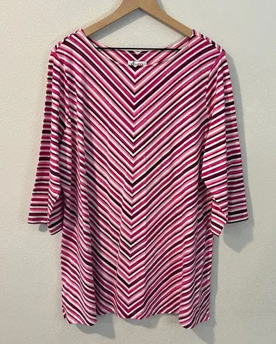 D & Co. Pink White Striped Chevron Stretch Knit Cotton Tunic Size XL