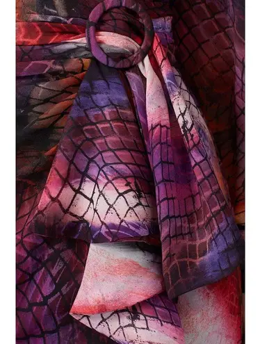 flor et.al Lauper Printed Chiffon Belted Long Sleeve Knee Length Dress Size 16