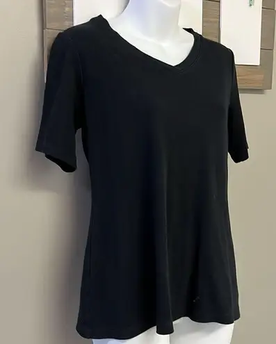 Isaac Mizrahi LIVE Black Pima Cotton Short Sleeve Fit and Flare T- Shirt- XS