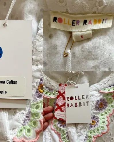 Roller Rabbit Luca Caftan Dress White Eyelet Embroidery Scalloped Floral Small