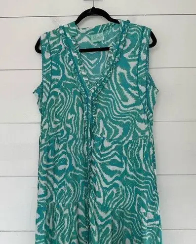 True Destinations Women’s XL Blue Green Maxi Resort Tropical Summer Beach Dress