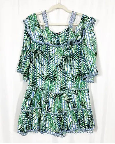 Red Carter Palm Party Swim Cover Mini Dress Tropical Hawaiian Aloha Vacation