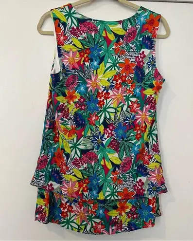 Hailey Lyn colorful tropical floral tank top sleeveless keyhole ruffle Green Size M