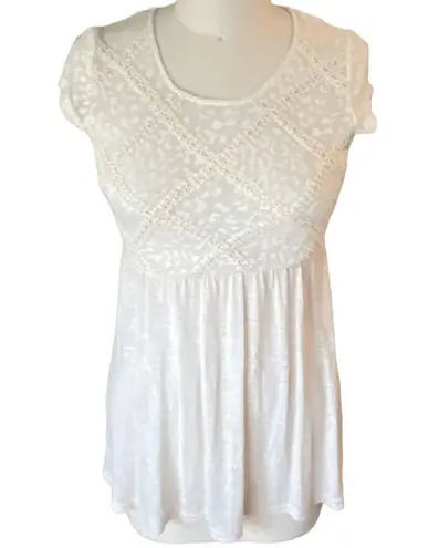 Mystree Boho Off White Cream Knit Lace Ladies Bohemian Summer Hippie Top ~S