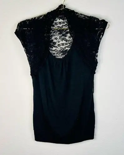 Heart soul Women's Black Lace Overlay Cap Sleeve Top Small Chic Elegant Career
