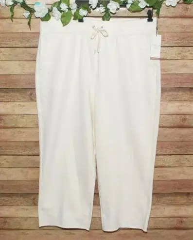 NWT Calia Cream Fleece Pull On Crop Pants Size XXL High Rise Raw Hem Straight