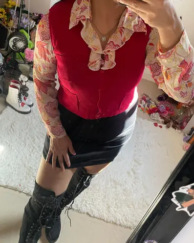 INC Vintage petite red three pocket vest