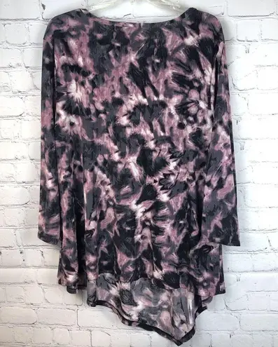 Est. 1946  Women Tunic Blouse Sz 18/20W Tie Dye Gray Pink Stretch Asymmetrical Hem