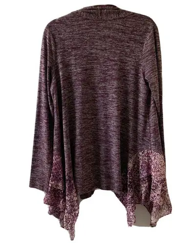 LOGO By Lori Goldstein Womens Size XS Purple Marled Mixed Media Cardigan Sweater