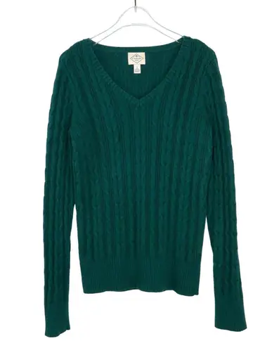90s Vintage Emerald Green Cable Knit V