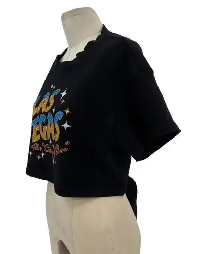 Vintage Souls Juicy Backless Rib Crop Top Black Las Vegas Rhinestone Size Medium